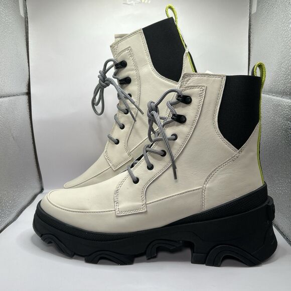Sorel Brex Lace-Up Leather Lug Sole Boots In White Size 10.5 STORE MODEL - Picture 1 of 16